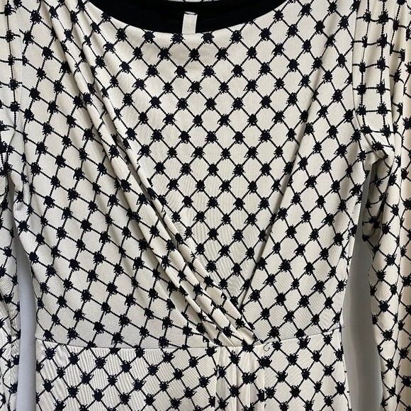 Gilli Diamond Pattern Midi Dress Size S Off-White Black Lined Office Neutral - Picture 2 of 9